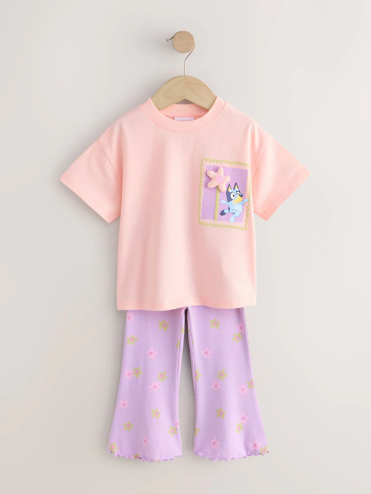 Set Bluey cu tricou și colanți evazați - roz/lila