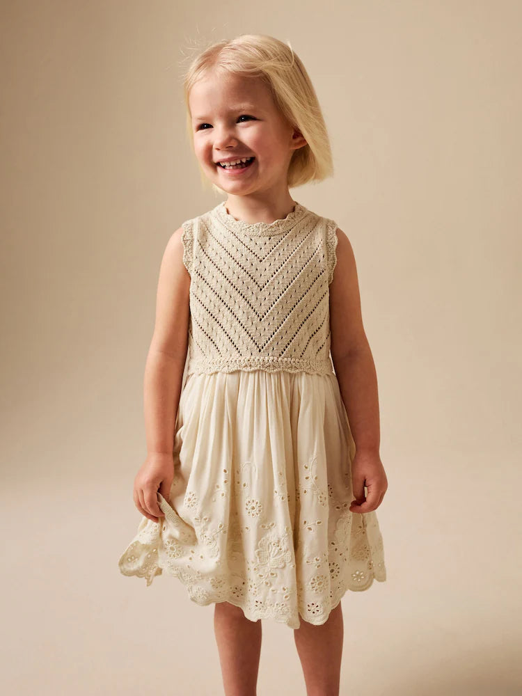 ECRU EMBROIDERED POINTELLE DRESS