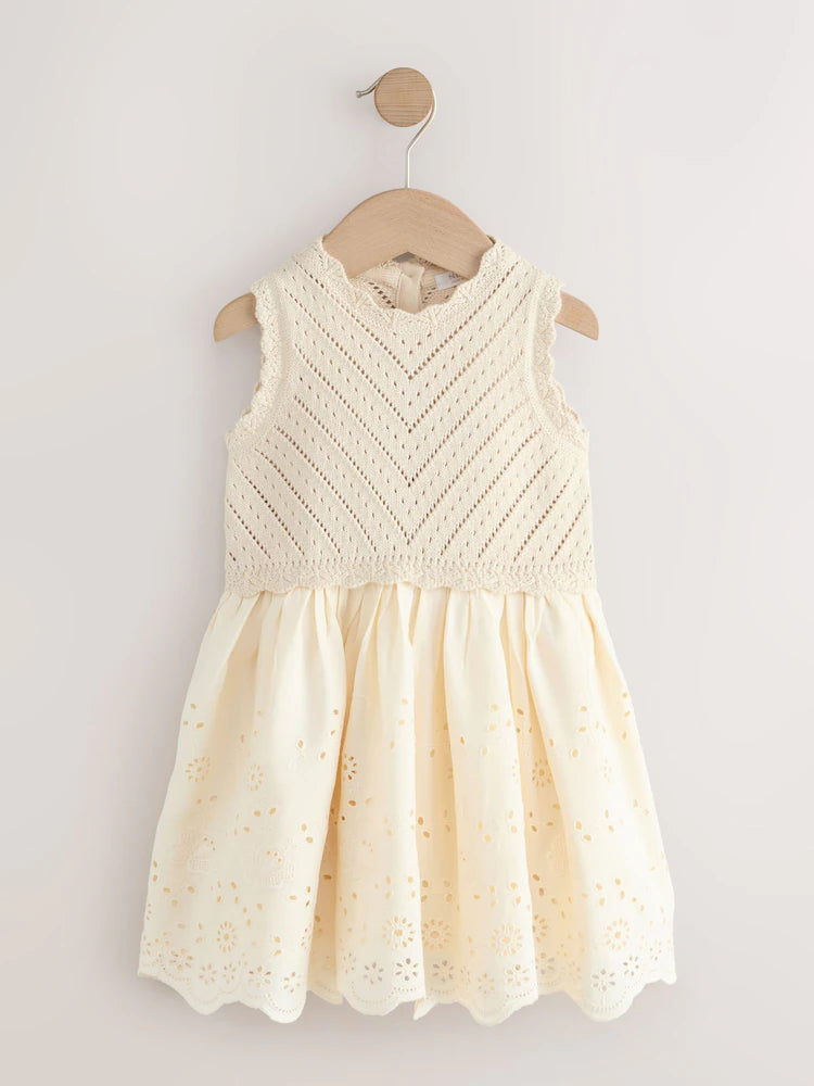 ECRU EMBROIDERED POINTELLE DRESS