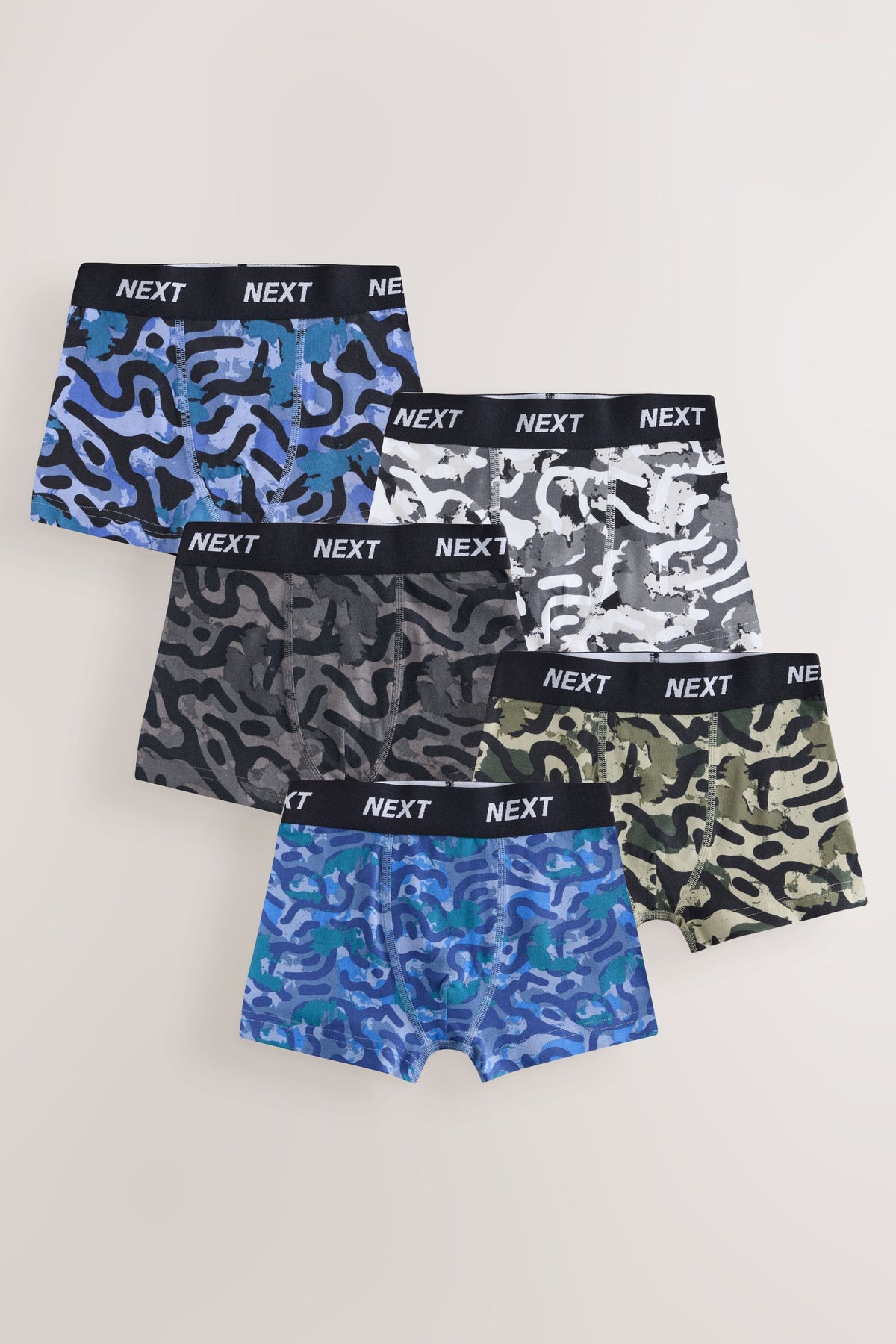 Boxeri Camo Negru/Verde Set de 5 - Negru/Verde, Băieți, 3-4 ani - 15-16 ani, NEXT