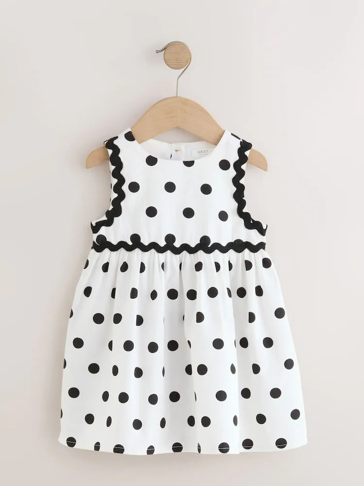 Rochie cu buline și bordură ric-rac - alb/negru, fete, 3-6 luni - 5-6 ani, NEXT
