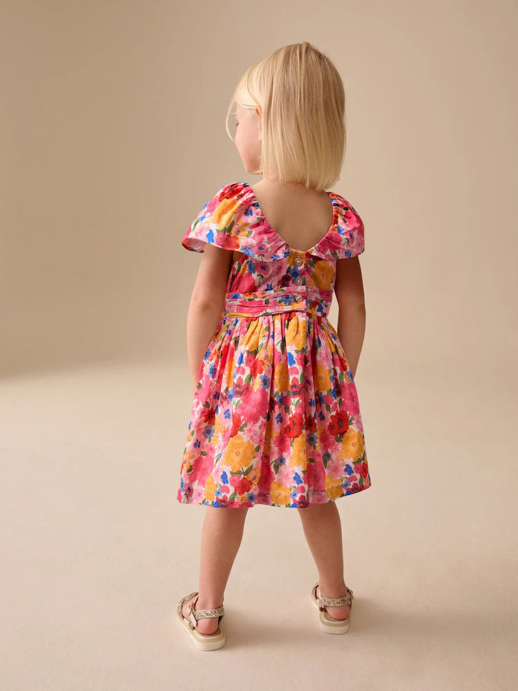MULTI BRIGHT PRINT ANGEL SLEEVE PROM DRESS