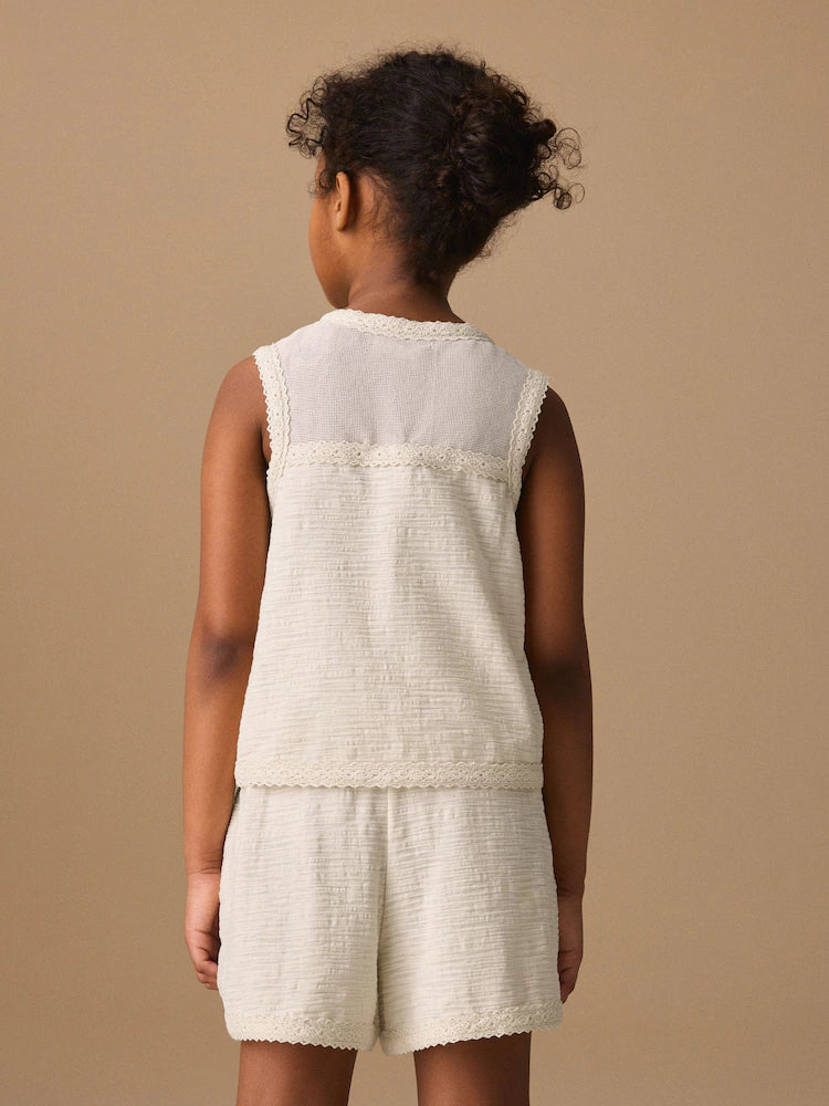 CREAM EMBROIDERED WAISTCOAT SHORTS SET