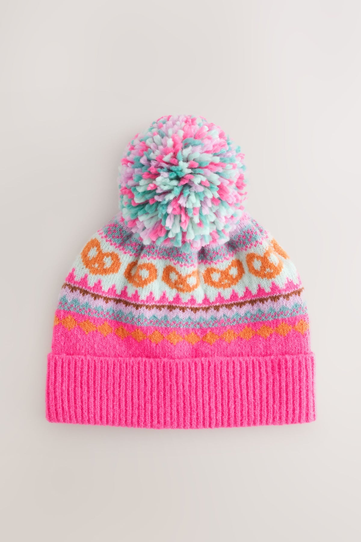 Căciulă cu model Fair Isle roz și pompon – multicolor, fete, 1-2 ani - 14-16 ani, NEXT - imagine 6