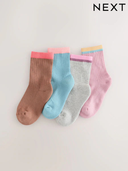 Set 4 perechi șosete scurte din bumbac cu talpă amortizată – multicolor, fete, 0-2.5 JNR - 4-7, NEXT