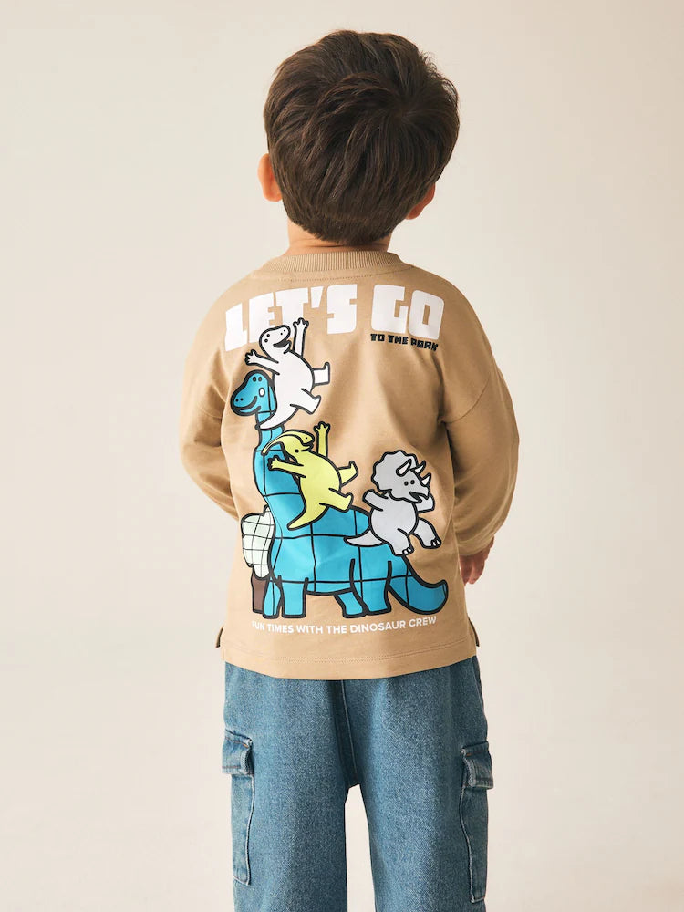 Tricou cu mânecă lungă și imprimeu dinozaur – maro, băieți, 3-6 luni - 6-7 ani, NEXT - imagine 3