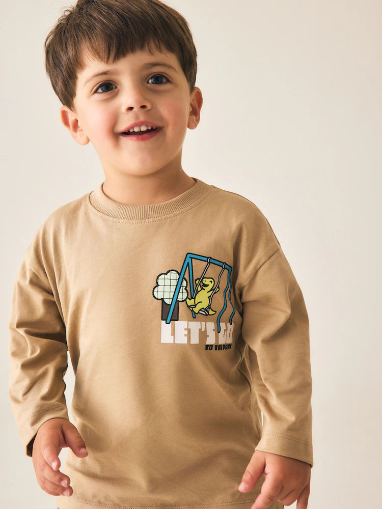 Tricou cu mânecă lungă și imprimeu dinozaur – maro, băieți, 3-6 luni - 6-7 ani, NEXT - imagine 2