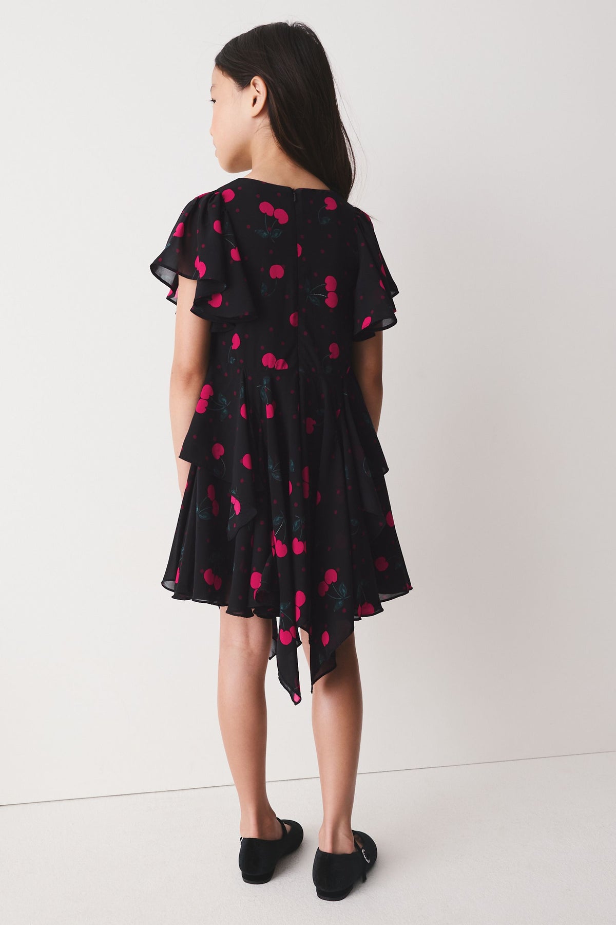 Rochie decorată, cu tiv asimetric – negru, fete, 3 ani - 16 ani, NEXT - imagine 3