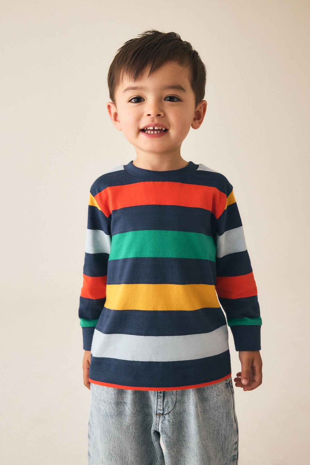 Tricou cu dungi Rainbow Navy cu mânecă lungă - Multi, Băieți, 3-6 luni - 6-7 ani, NEXT - imagine 2