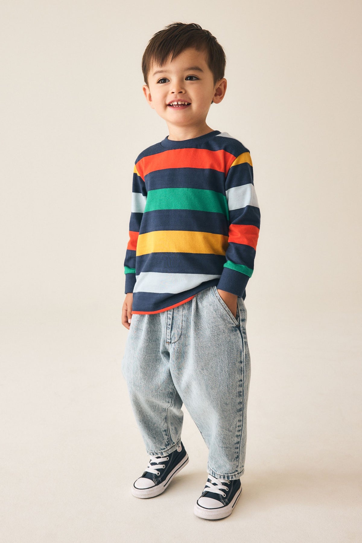 Rainbow Navy Long Sleeve Stripe T-Shirt - Multi, Boys, 3-6 Mths - 6-7 Yrs, NEXT - imagine 4