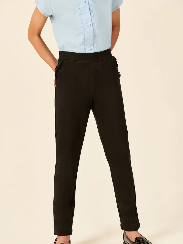 Pantaloni de școală pull-on din bumbac cu stretch – negri, fete, 3 ani - 16 ani, NEXT