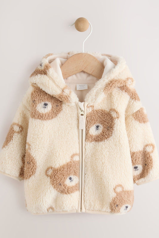 Jachetă cu fermoar din fleece, cu urs – natural, bebeluși, NEXT