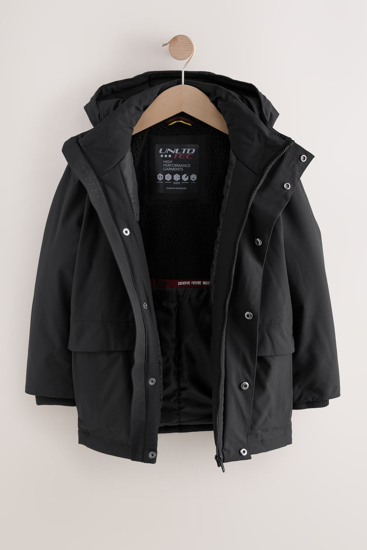 Parka impermeabilă – negru, băieți, 3 ani - 17 ani, NEXT - imagine 3