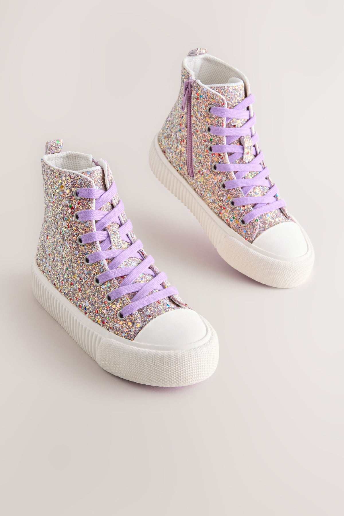 Sneakers high-top cu șiret – multi glitter, fete, NEXT - imagine 5