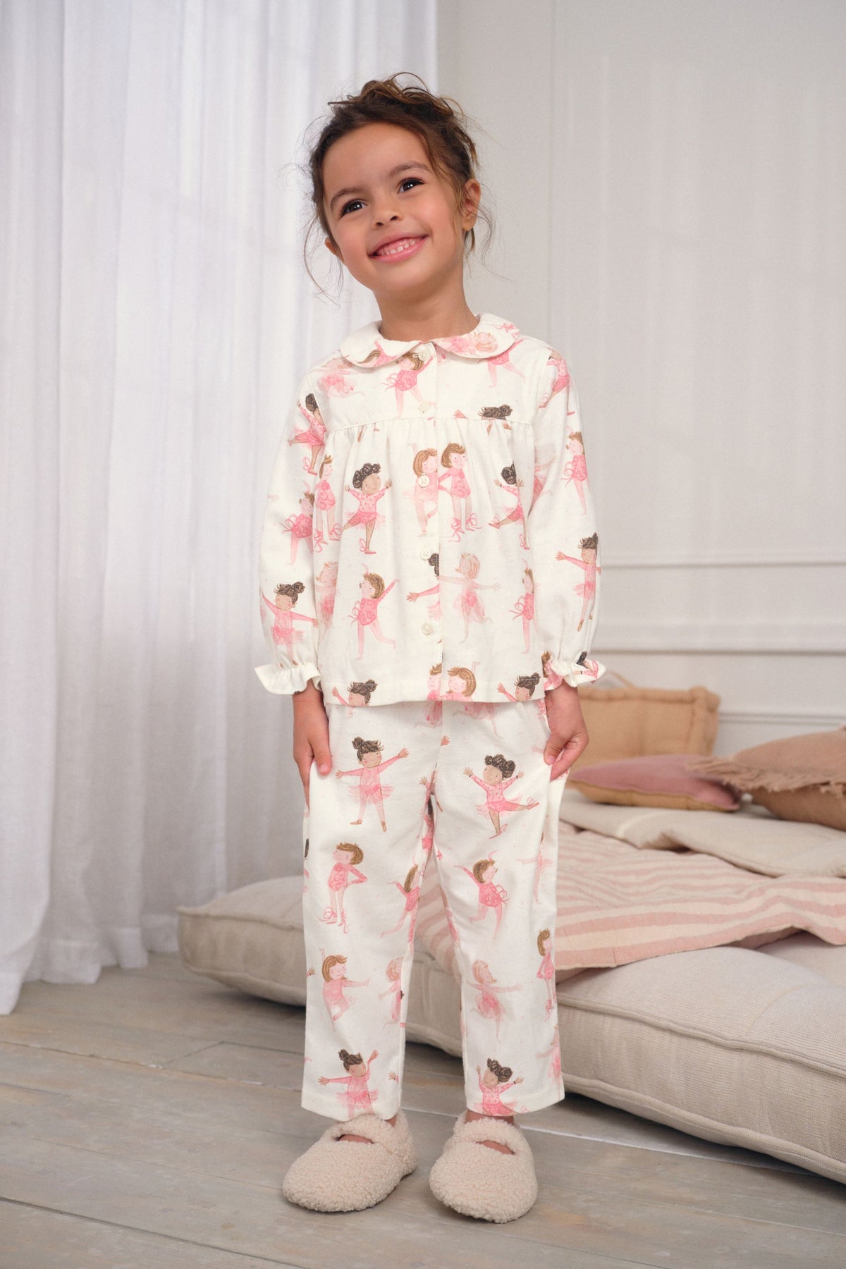 Pijama țesută Ballerina cu nasturi – ecru/roz, fete, 9-12 luni - 9-10 ani, NEXT