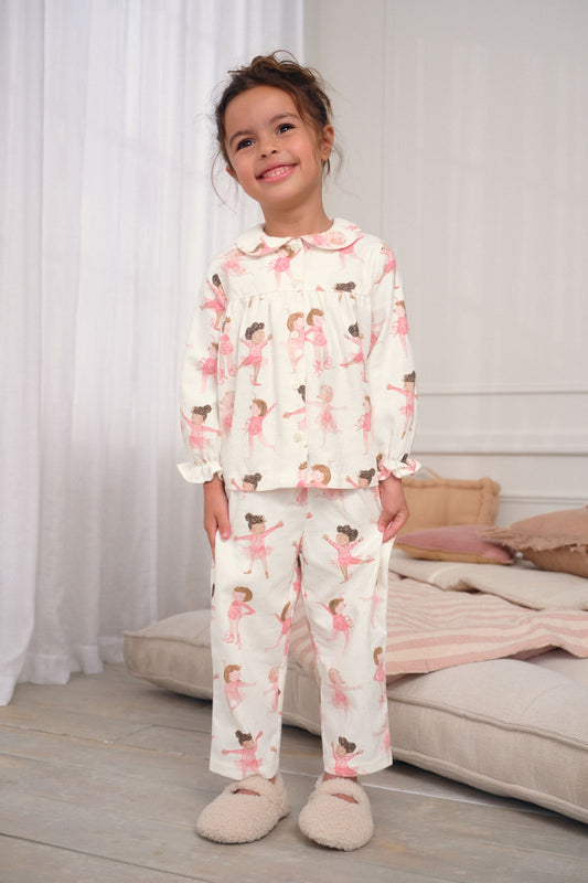 Pijama țesută Ballerina cu nasturi – ecru/roz, fete, 9-12 luni - 9-10 ani, NEXT