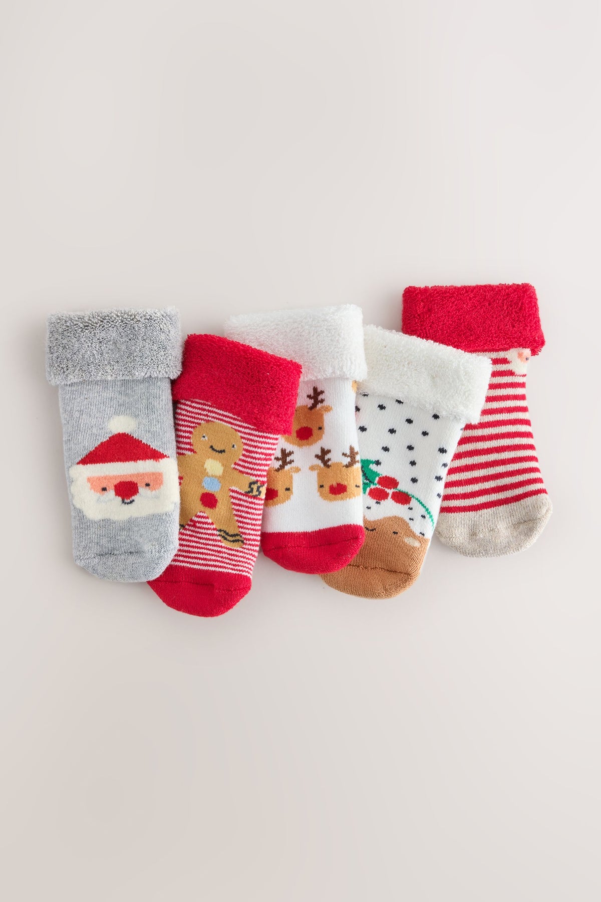 Red Christmas Roll Top Baby Socks 5 Pack - Red, Newborn, First Size - 1-2 Yrs, NEXT - imagine 2