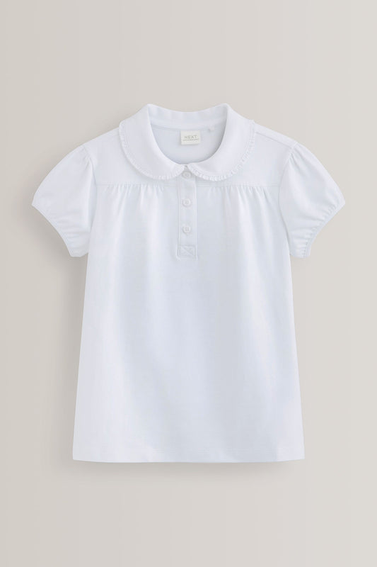 Top de școală din jersey stretch cu guler decorativ – alb, fete, 3 ani - 14 ani, NEXT