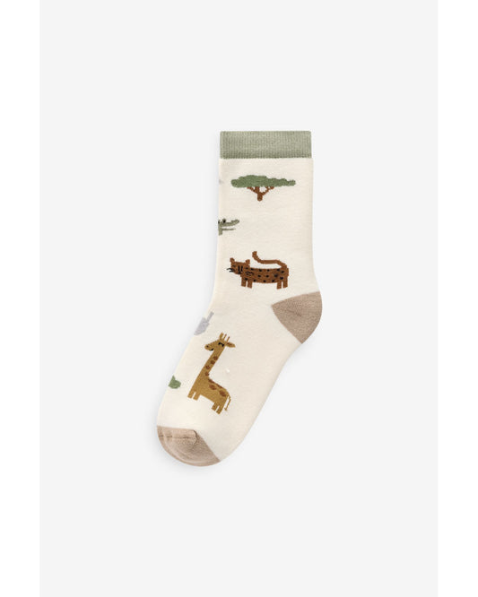 Set 5 perechi șosete călduroase din bumbac tip prosop cu animale de safari – multicolor, băieți, NEXT