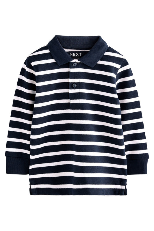 Tricou polo în dungi, cu mânecă lungă – bleumarin/alb, băieți, 3-6 luni - 5-6 ani, NEXT