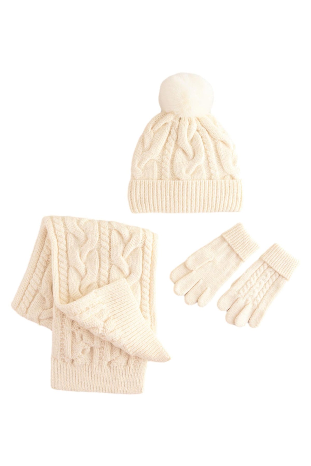 Set cu căciulă cable knit, fular și mănuși – ecru, fete, 3-4 ani - 14-16 ani, NEXT - imagine 8