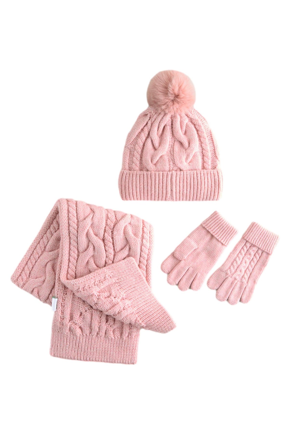 Set cu căciulă cable knit, fular și mănuși – roz, fete, 3-4 ani - 14-16 ani, NEXT - imagine 4