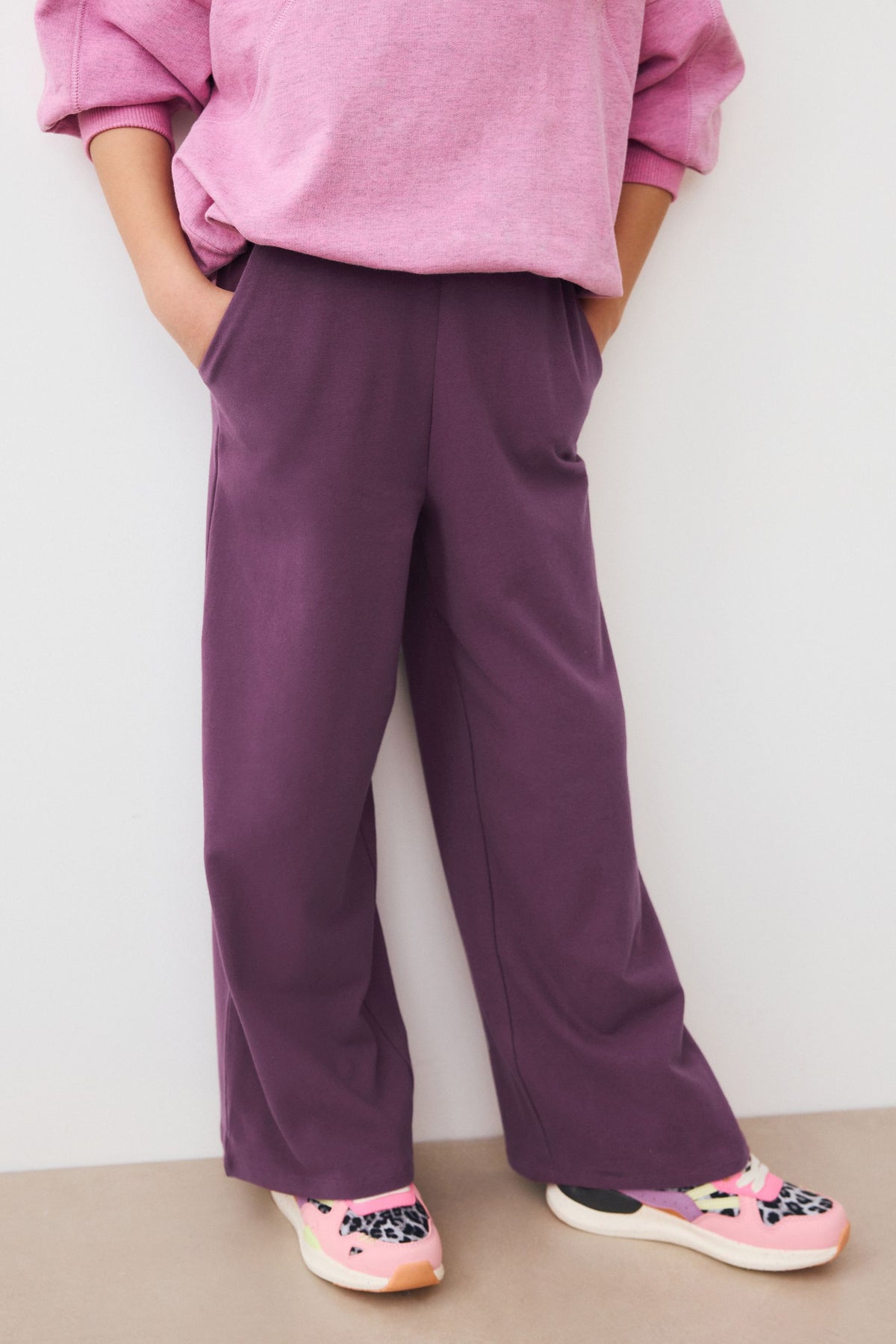 Pantaloni wide leg din jersey – berry purple, fete, 3 ani - 16 ani, NEXT