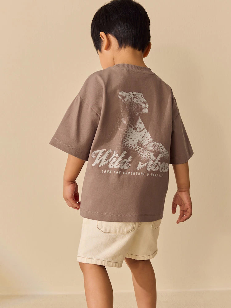 GREY WILD VIBES TIGER SHORT SLEEVE BACK PRINT T-SHIRT