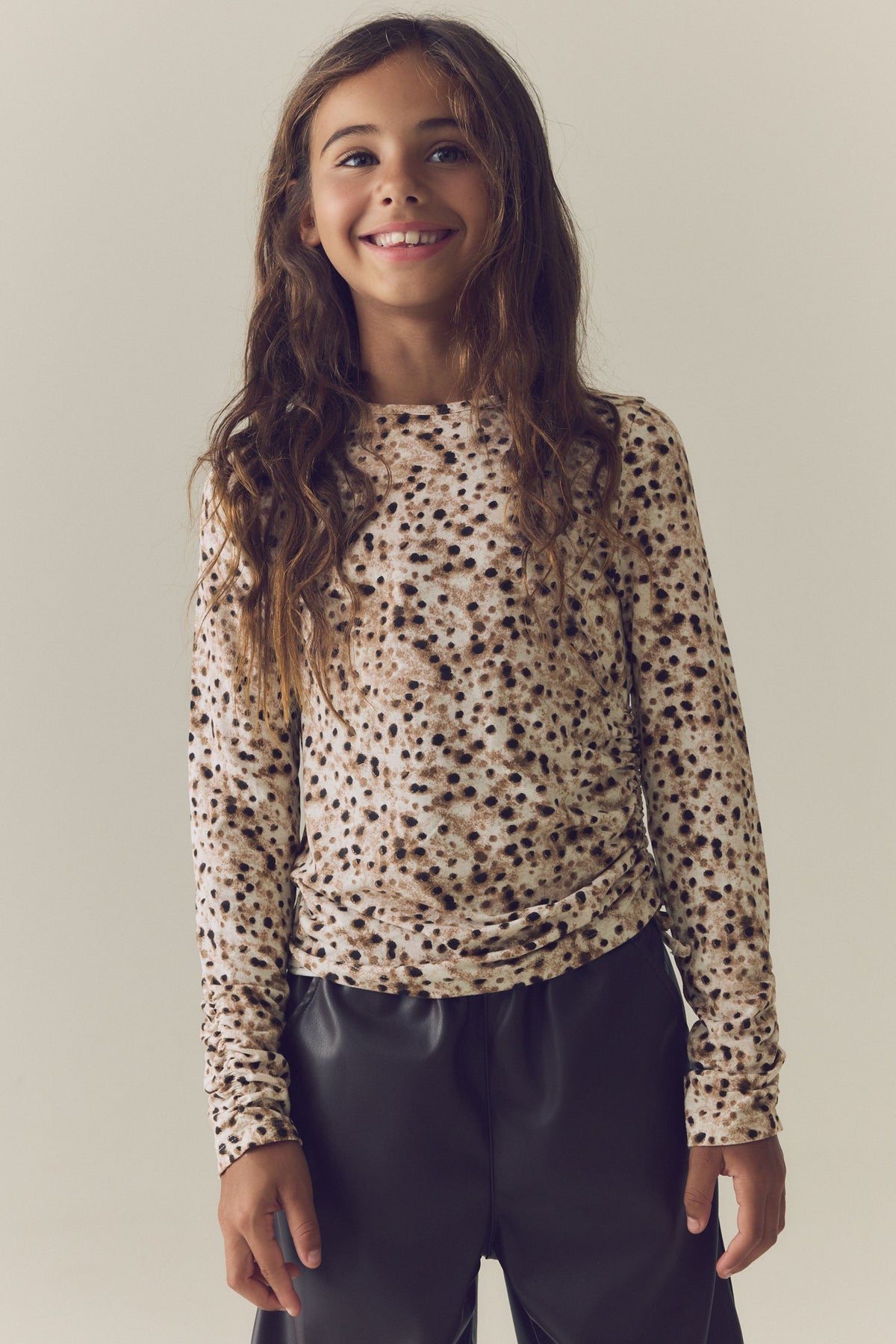 Brown Long Sleeve Ruched Top - Brown, Girls, 3 Yrs - 16 Yrs, NEXT - imagine 3