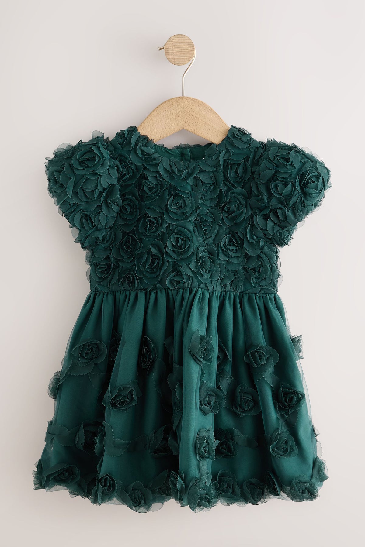Rochie de ocazie cu flori 3D – verde, fete, 3-6 luni - 7-8 ani, NEXT - imagine 4