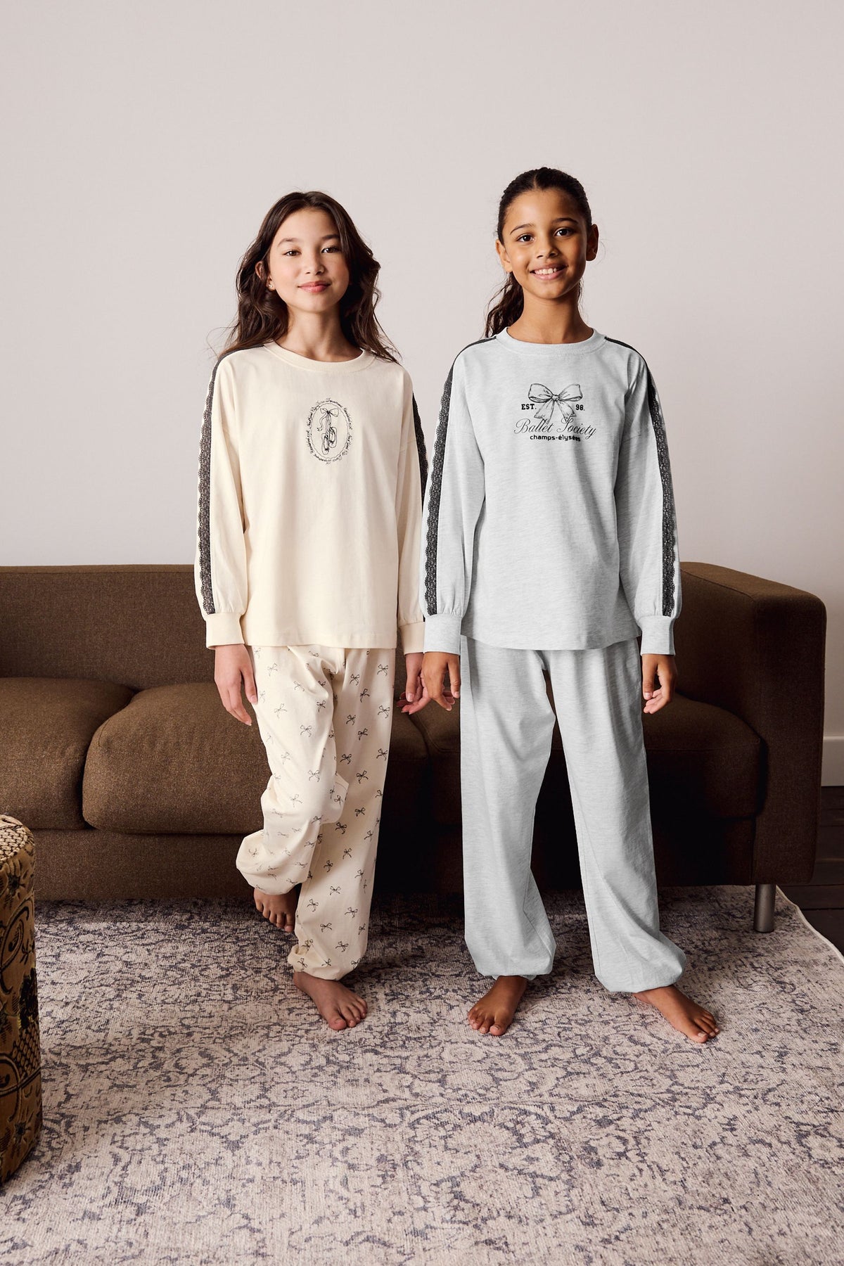 Pijamale Jogger Negre/Crem Set de 3 - Multi, Fete, 3 ani - 16 ani, NEXT - imagine 2