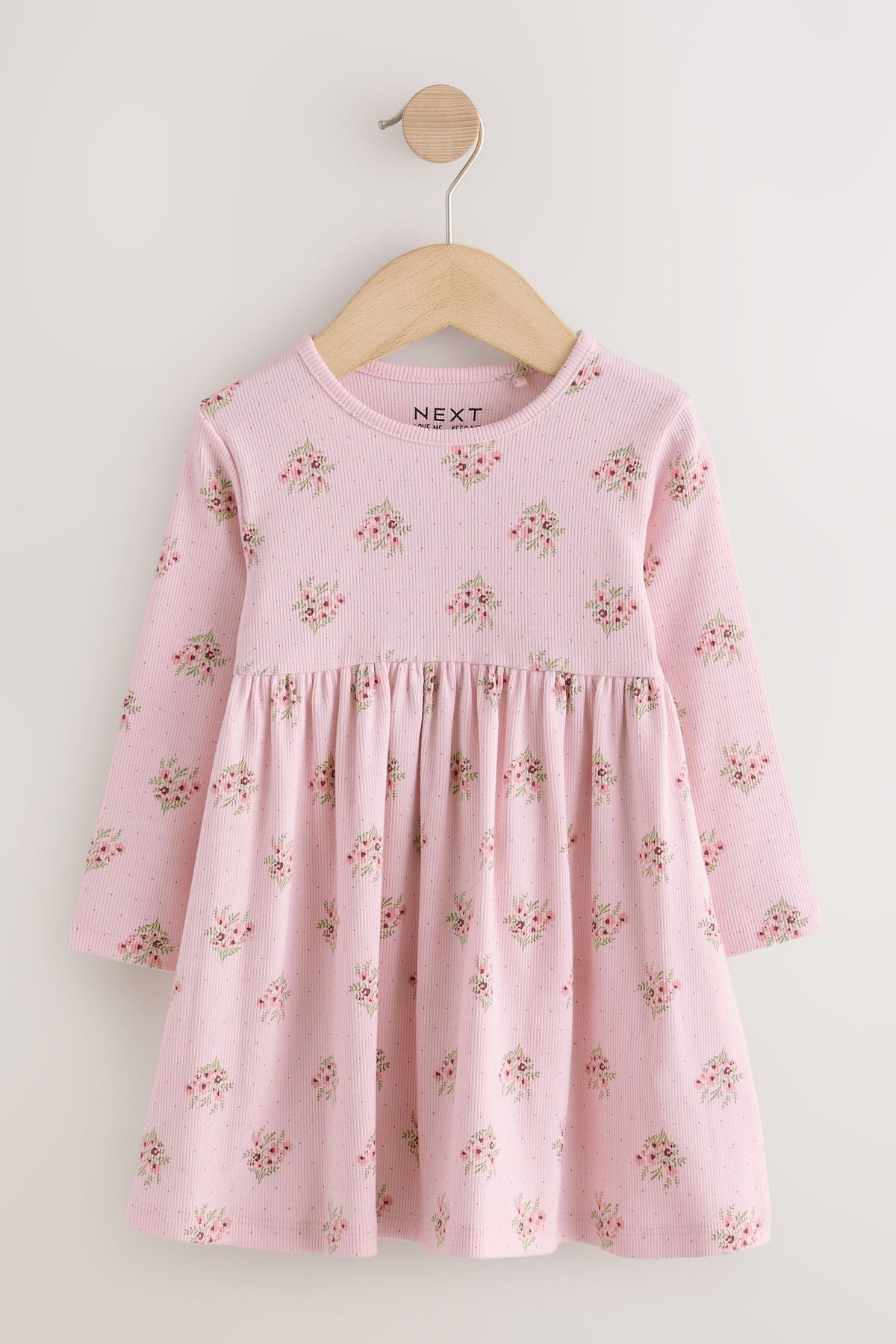 Rochie reiată cu imprimeu floral și mânecă lungă – roz, fete, 3-6 luni - 6-7 ani, NEXT - imagine 9