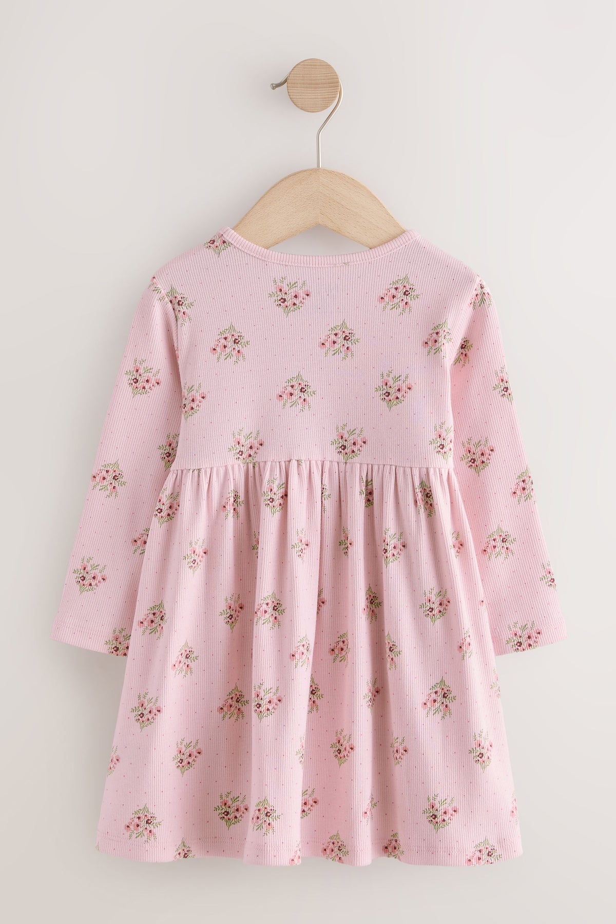Rochie reiată cu imprimeu floral și mânecă lungă – roz, fete, 3-6 luni - 6-7 ani, NEXT - imagine 7