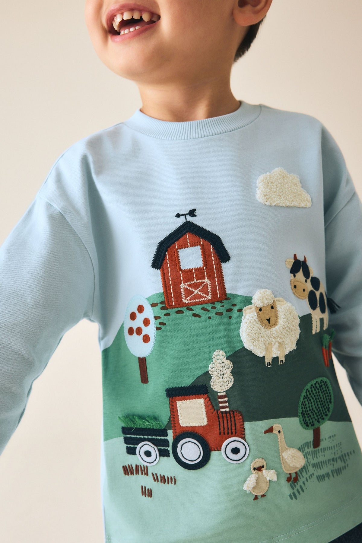 Tricou cu mânecă lungă Appliqué Peisaj Ferma Albastru - Albastru, Băieți, 3-6 luni - 6-7 ani, NEXT - imagine 3