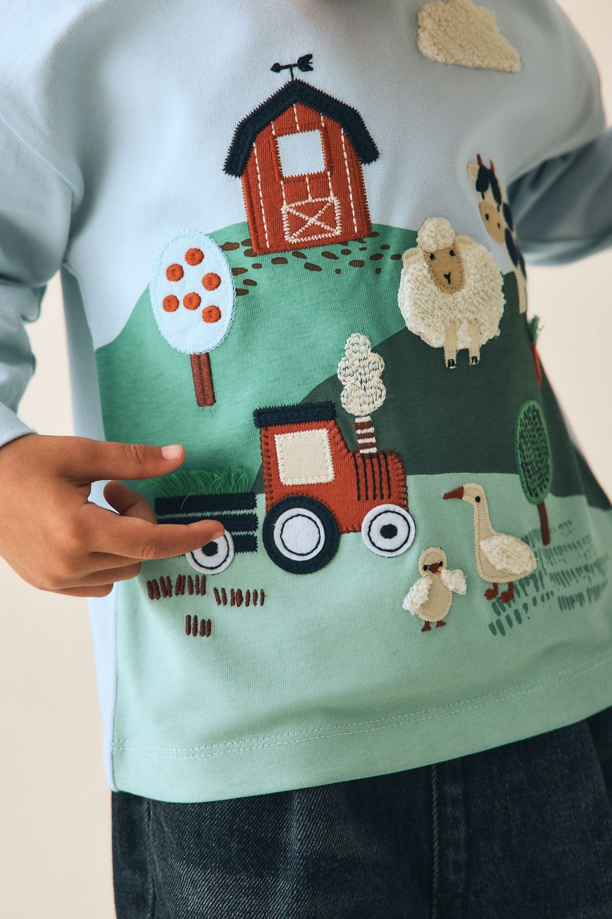Tricou cu mânecă lungă Appliqué Peisaj Ferma Albastru - Albastru, Băieți, 3-6 luni - 6-7 ani, NEXT - imagine 4