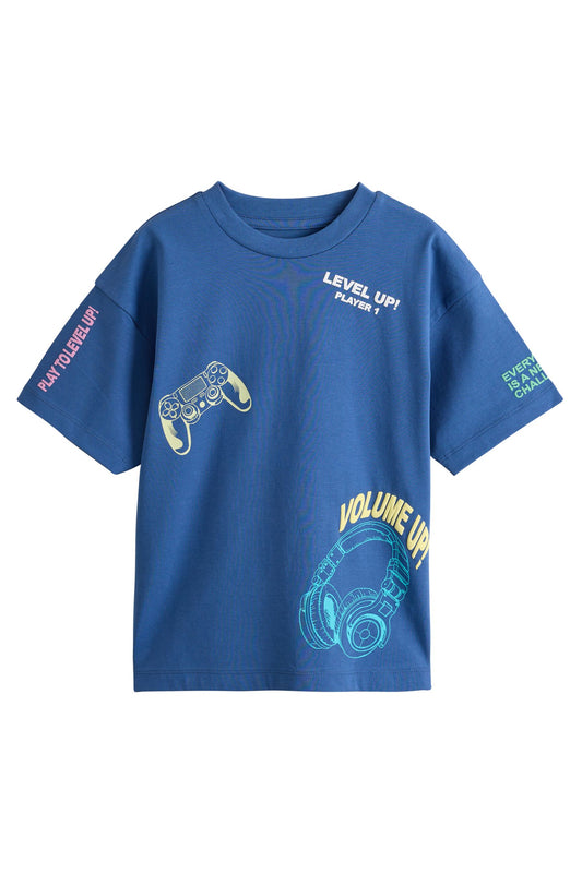 Tricou cu mânecă scurtă și imprimeu gaming – albastru, băieți, 3 ani - 12 ani, NEXT