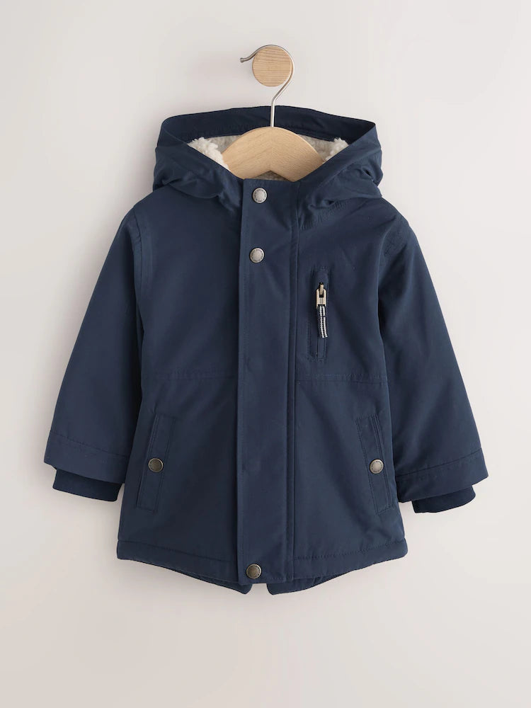 Parka impermeabilă căptușită cu blană ecologică – bleumarin, băieți, 9-12 luni - 5-6 ani, NEXT