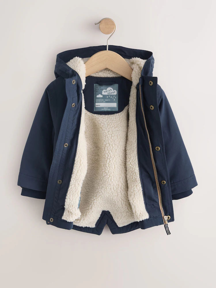 Parka impermeabilă căptușită cu blană ecologică – bleumarin, băieți, 9-12 luni - 5-6 ani, NEXT