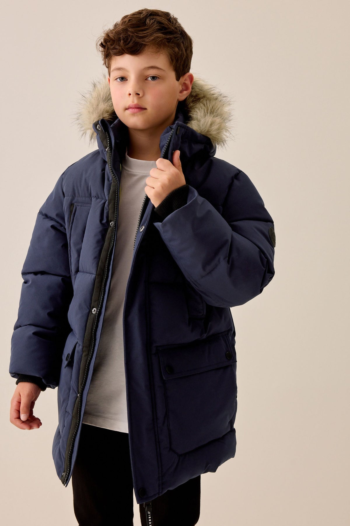 Parka groasă rezistentă la ploaie, cu margine din blană artificială – bleumarin, băieți, 3 ani - 16 ani, NEXT - imagine 8