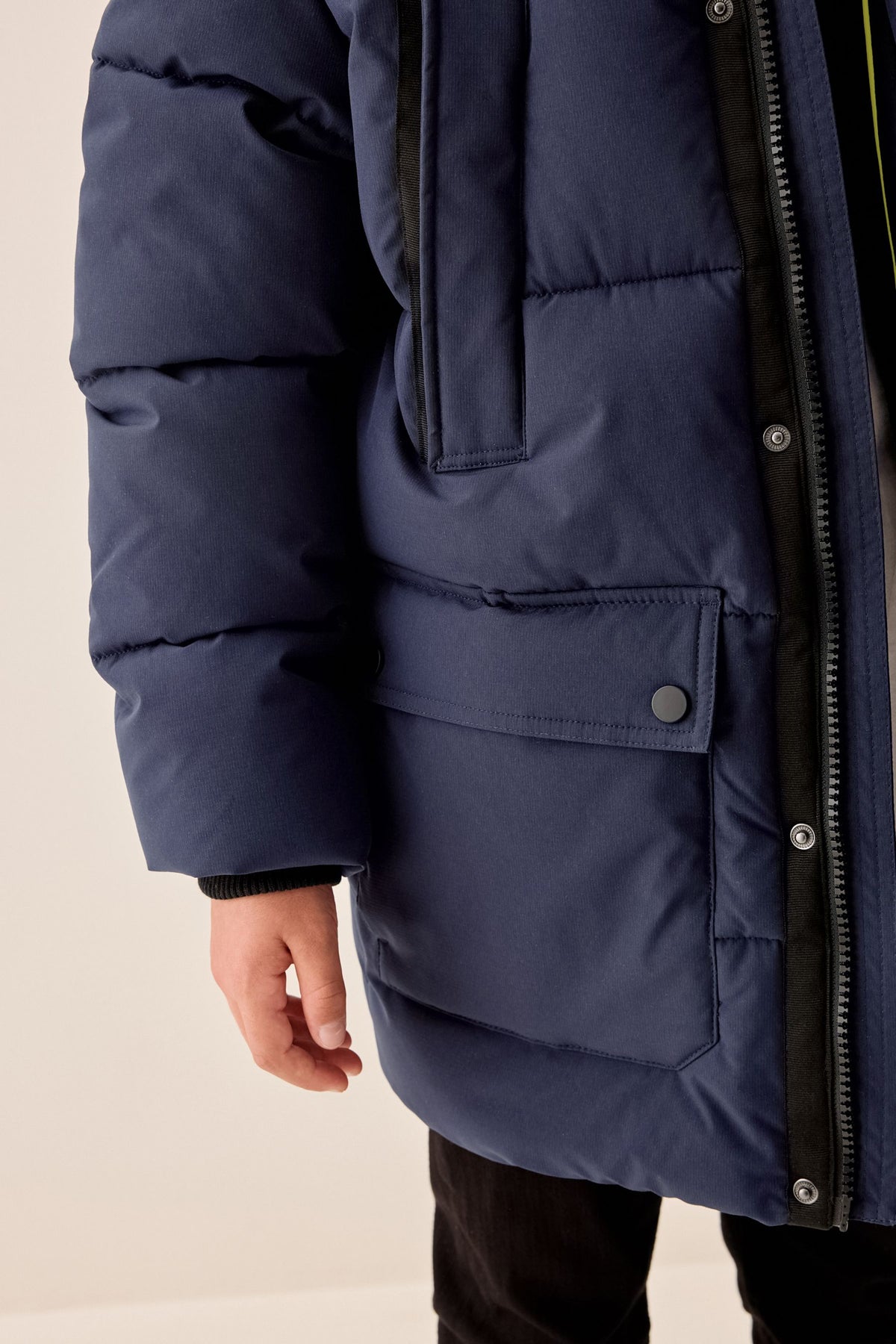 Parka groasă rezistentă la ploaie, cu margine din blană artificială – bleumarin, băieți, 3 ani - 16 ani, NEXT - imagine 14