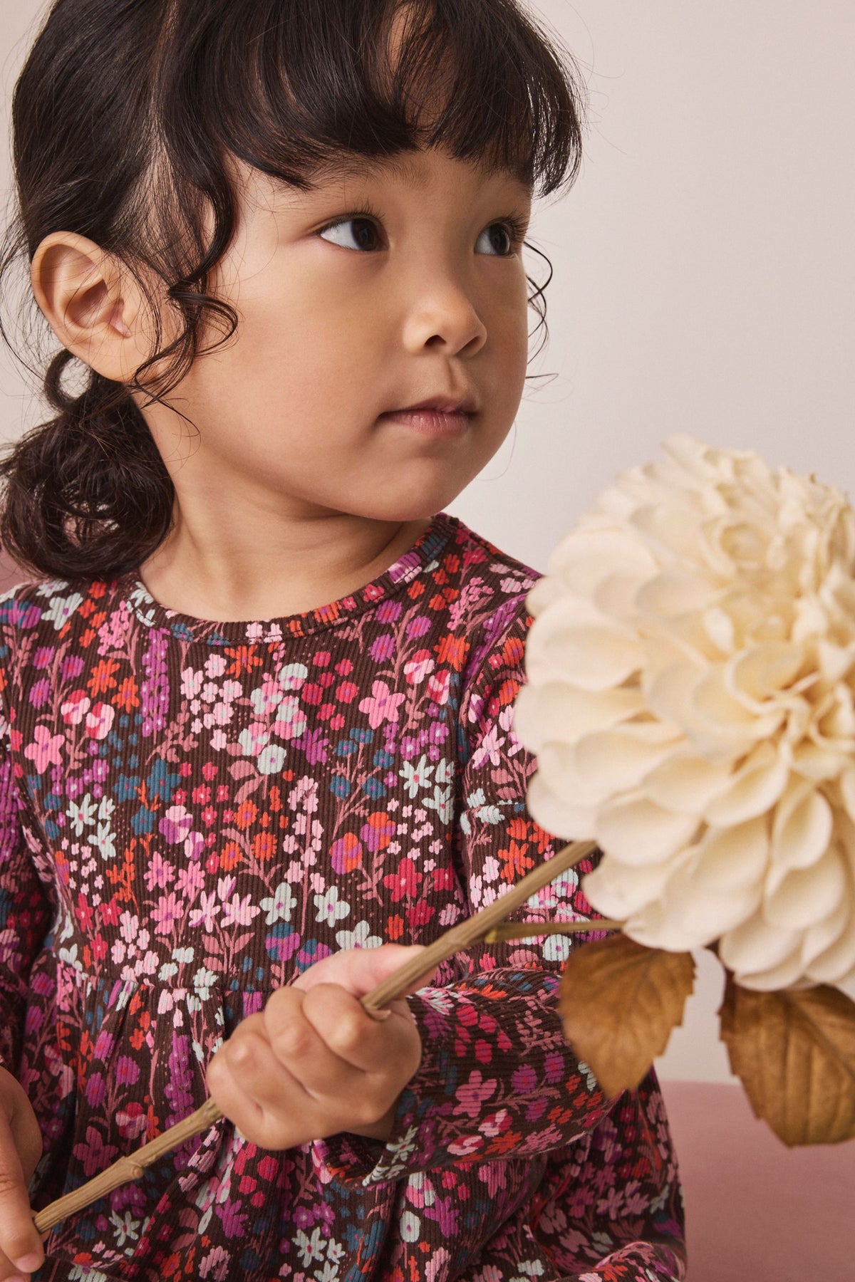Burgundy Red Ditsy Floral Long Sleeve Ribbed Dress - Burgundy Red, Girls, 3-6 Mths - 6-7 Yrs, NEXT - imagine 3