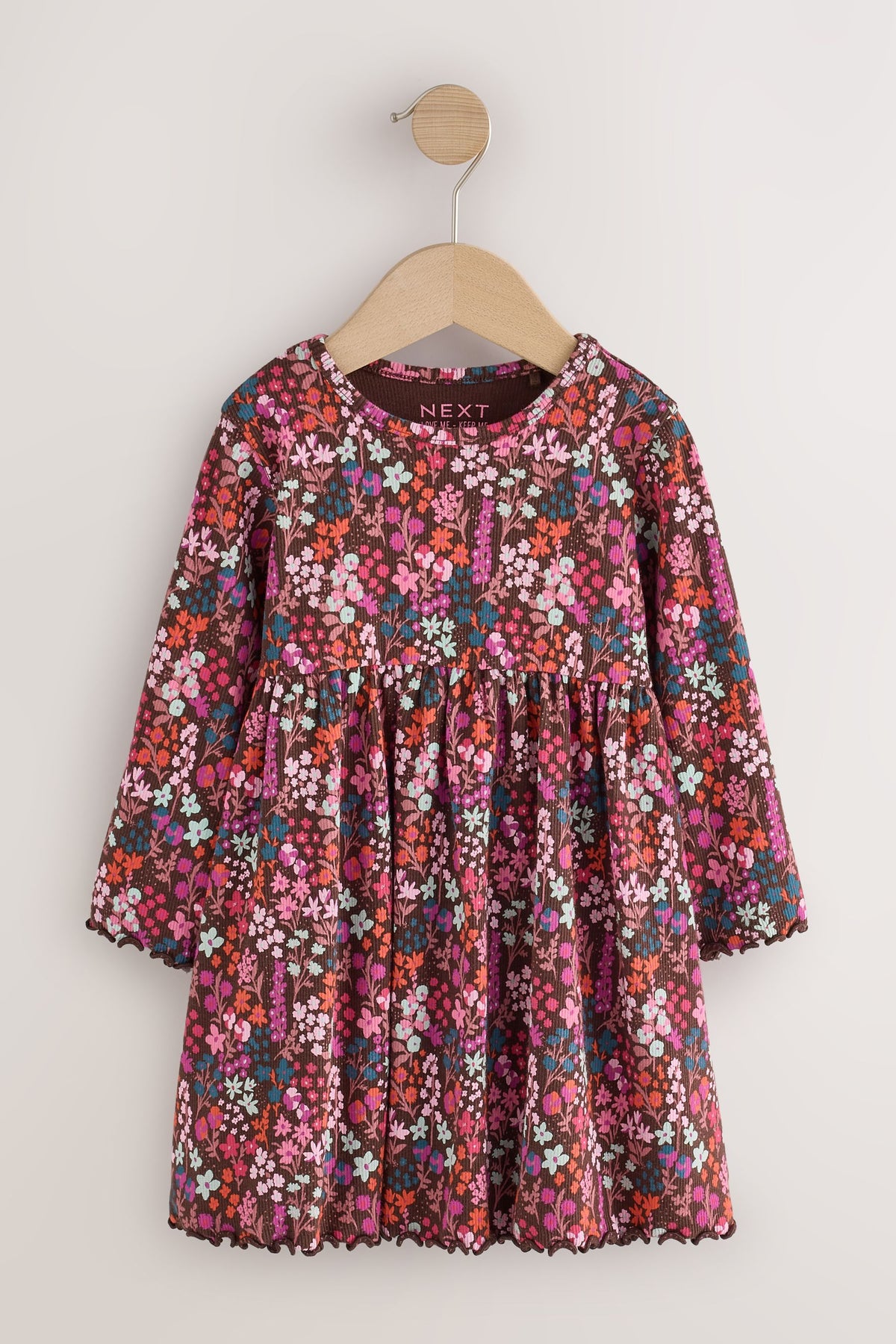 Burgundy Red Ditsy Floral Long Sleeve Ribbed Dress - Burgundy Red, Girls, 3-6 Mths - 6-7 Yrs, NEXT - imagine 5