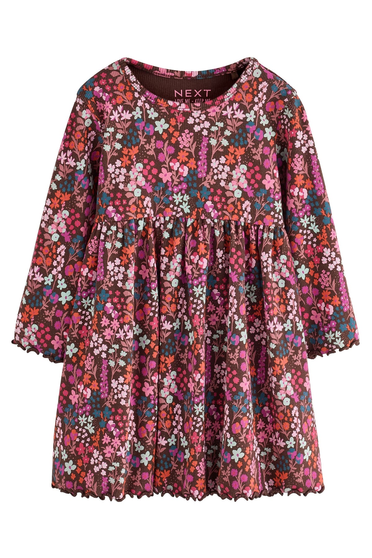 Burgundy Red Ditsy Floral Long Sleeve Ribbed Dress - Burgundy Red, Girls, 3-6 Mths - 6-7 Yrs, NEXT - imagine 7