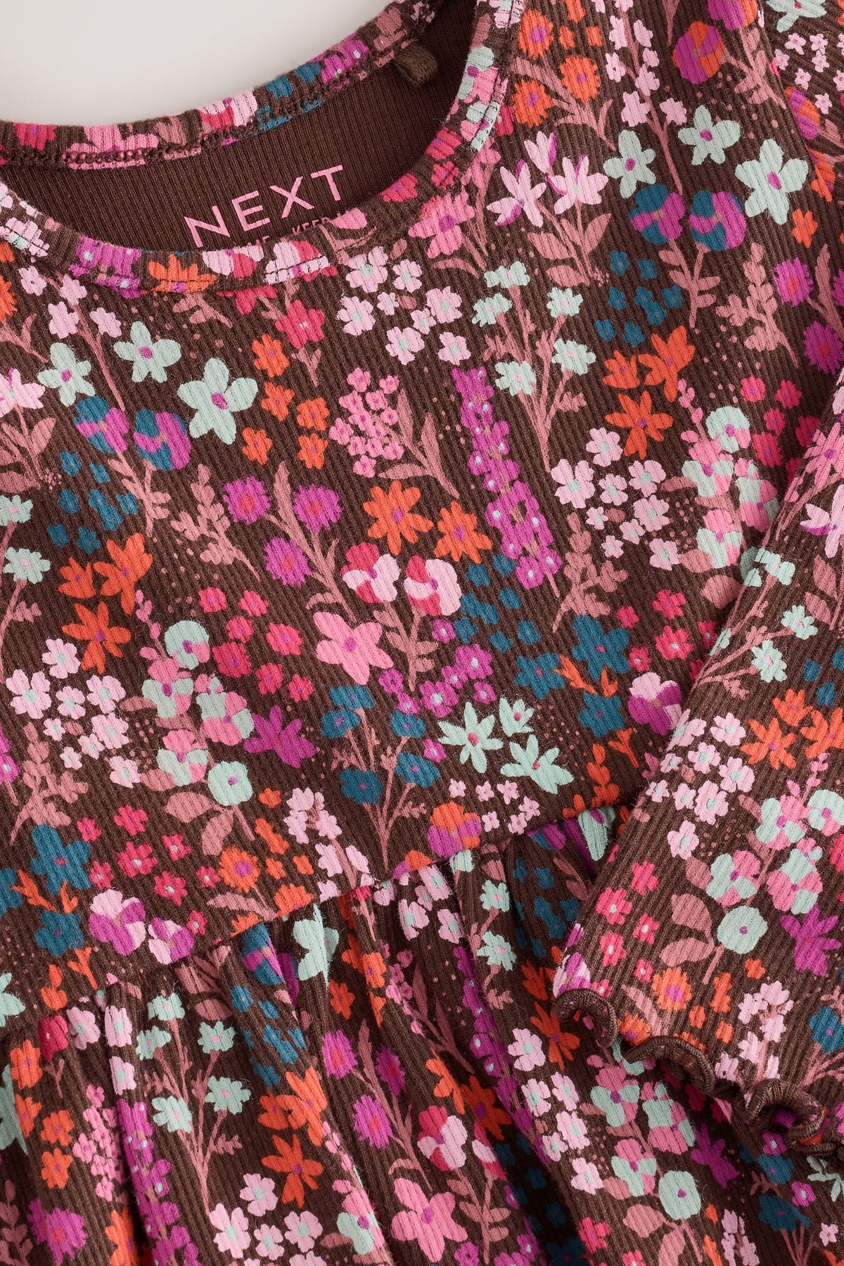 Burgundy Red Ditsy Floral Long Sleeve Ribbed Dress - Burgundy Red, Girls, 3-6 Mths - 6-7 Yrs, NEXT - imagine 8