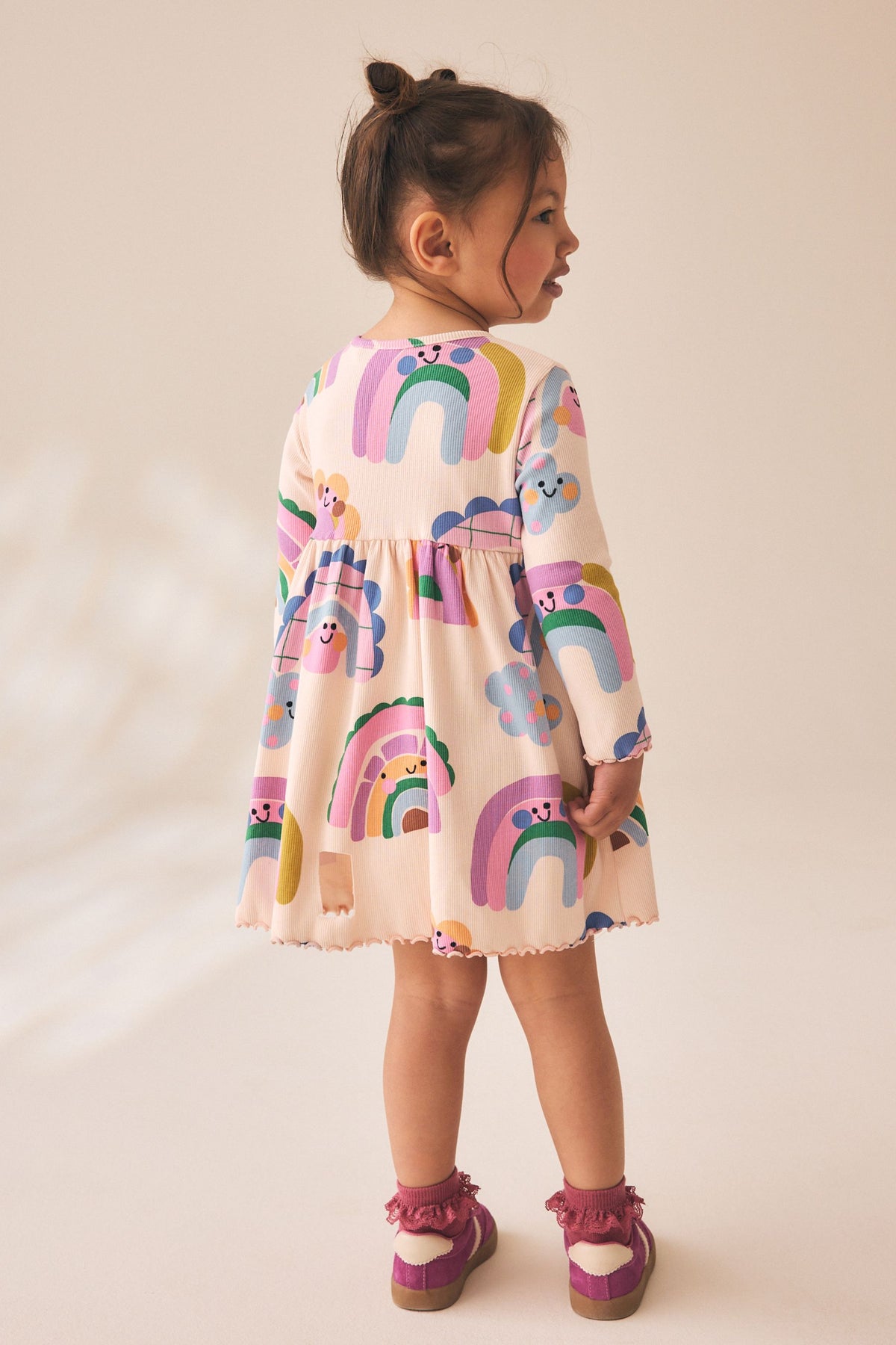 Knitted dress with long sleeves and rainbow print – multicolor, girls, 3-6 months - 5-6 years, NEXT - imagine 2