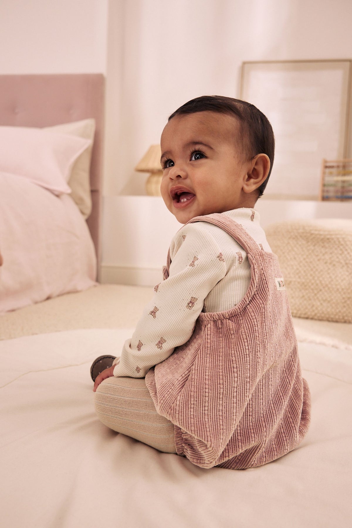 Pink Bear Cord Baby Long Sleeve Bodysuit, Romper And Tights 3 Piece Set - Pink, Newborn, First Size - 1.5-2 Yrs, NEXT - imagine 11