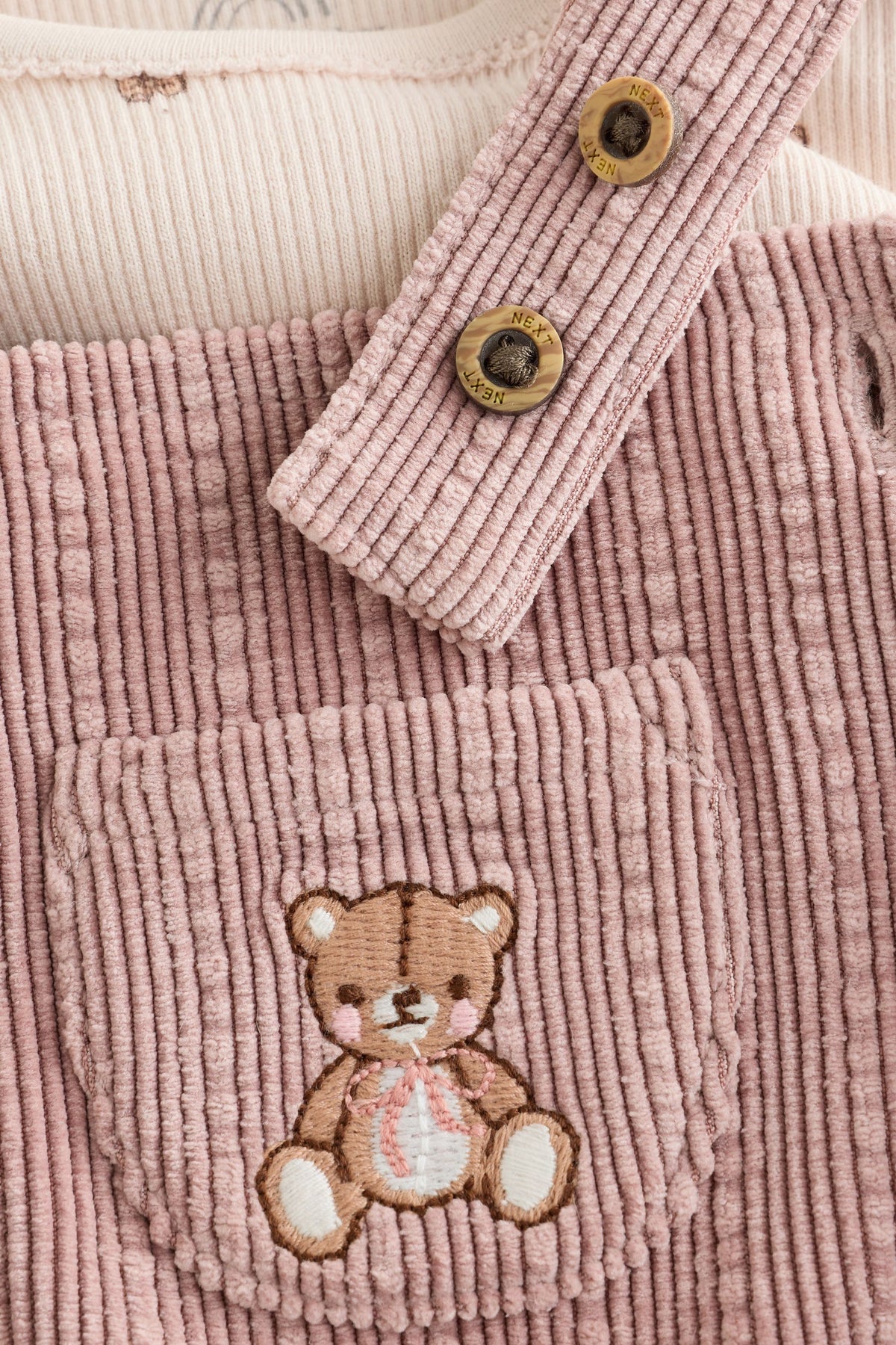 Pink Bear Cord Baby Long Sleeve Bodysuit, Romper And Tights 3 Piece Set - Pink, Newborn, First Size - 1.5-2 Yrs, NEXT - imagine 8