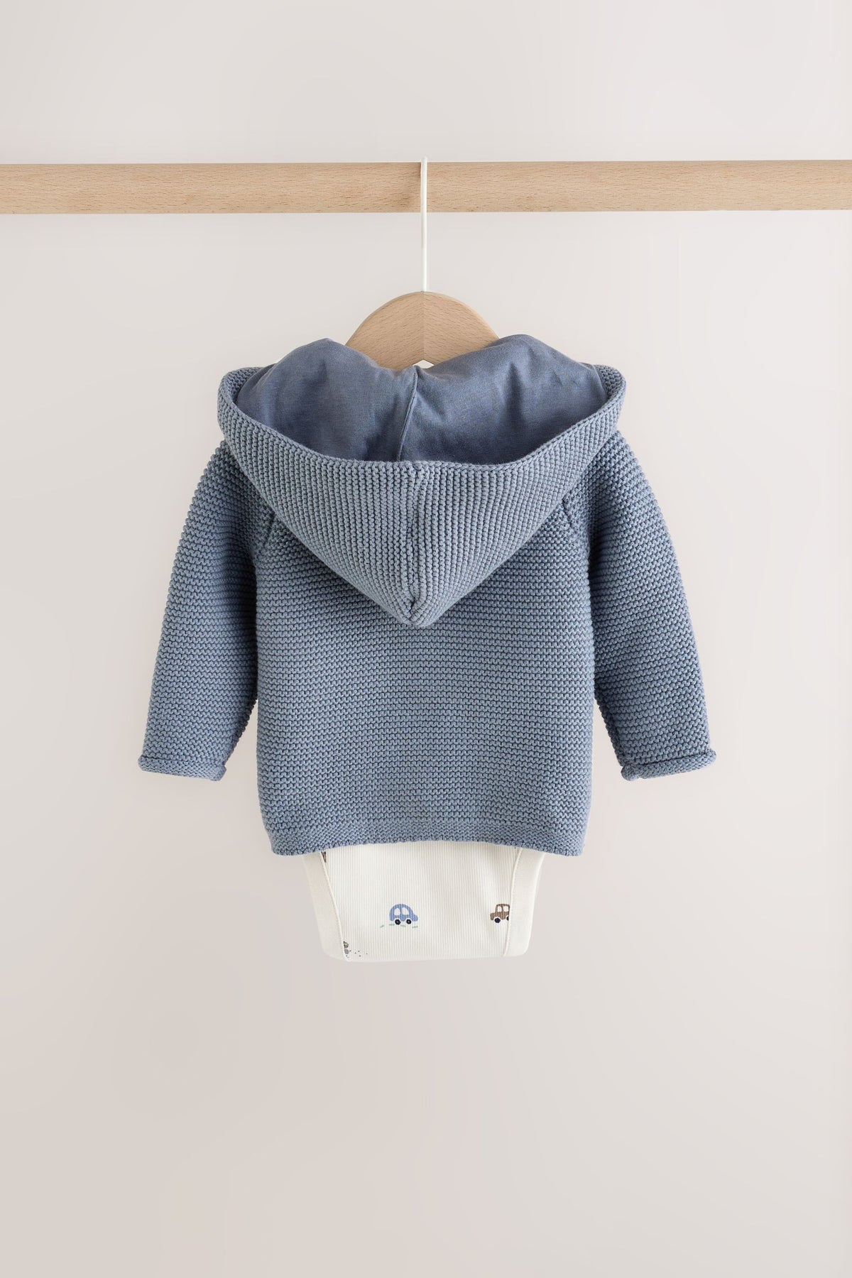 Set cu cardigan tricotat cu vehicule, body și colanți, pentru bebeluși – albastru, nou-născuți, până la 1 lună - 1,5-2 ani, NEXT - imagine 9