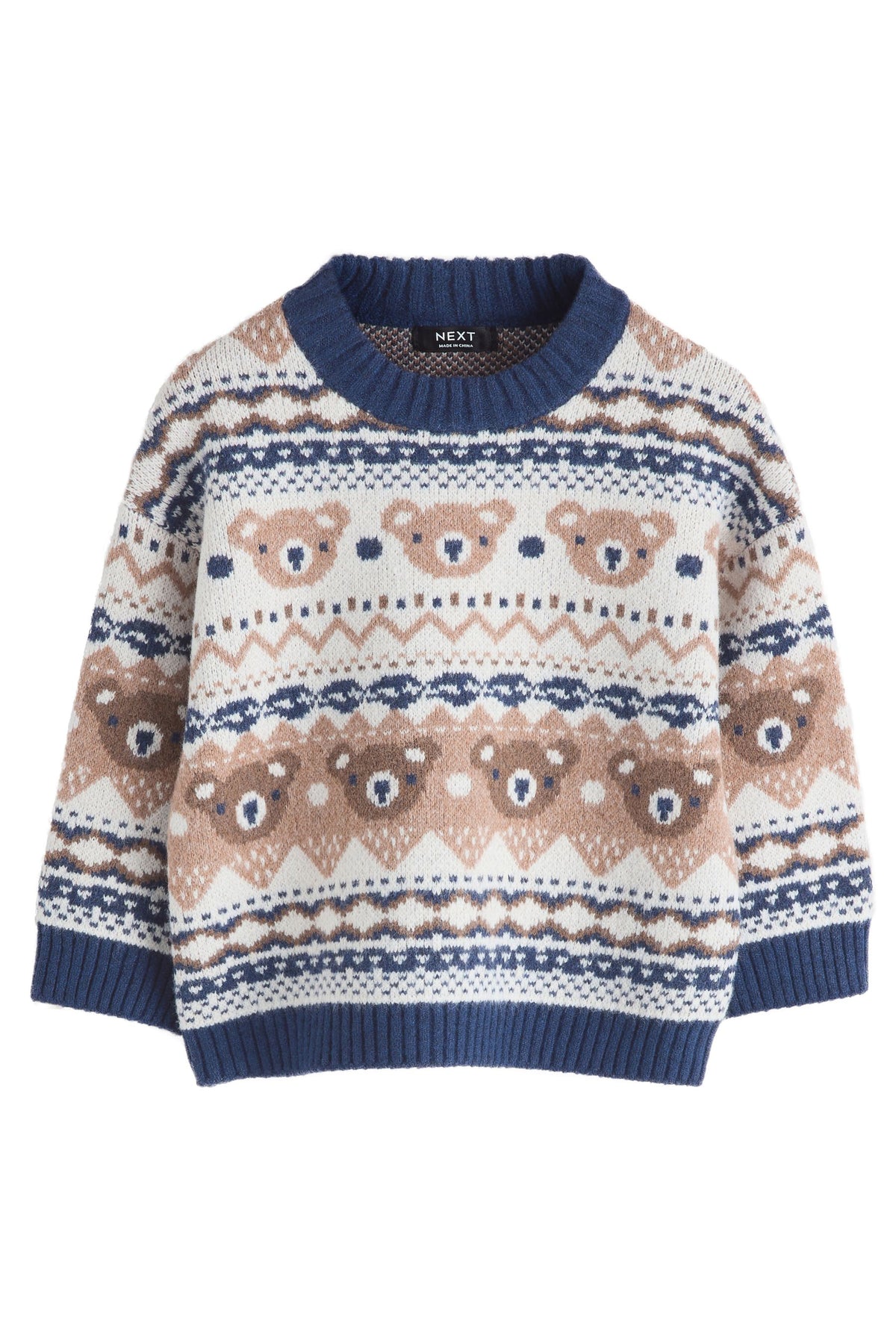 Pulover tricotat cu guler rotund Crem/Navy - Multi, Băieți, 3-6 luni - 6-7 ani, NEXT - imagine 7