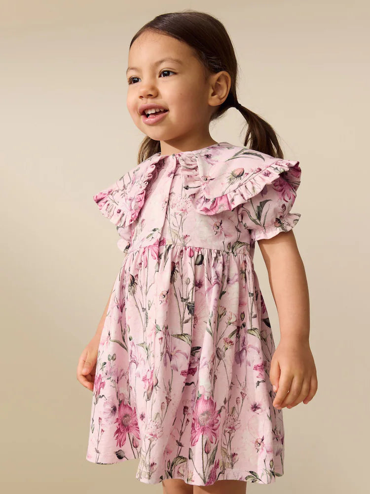 Rochie cu imprimeu floral, cu mânecă scurtă și guler, NEXT